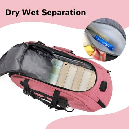 30L Gym Bag Backpack for Women, Convertible Sports Duffel Bag Backpack with Ball Storage & Shoe Compartment for Basketball Volleyball Soccer, Weekender Bags with Wet Pocket, Pink