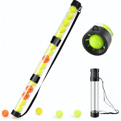 17 Pickleballs & 18 Tennis Balls Picker Upper – Collapsible No-Bend Retriever Tube with Shoulder Strap, Lightweight Portable for Indoor & Outdoor Court Practice