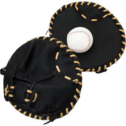 VioraWhite Pancake Baseball and Softball Training Glove with Practice Foam Ball - Flat & Soft Premium PVC Fielding Gear for Right-Hand Throw, Great Choice for Teens - color: Black