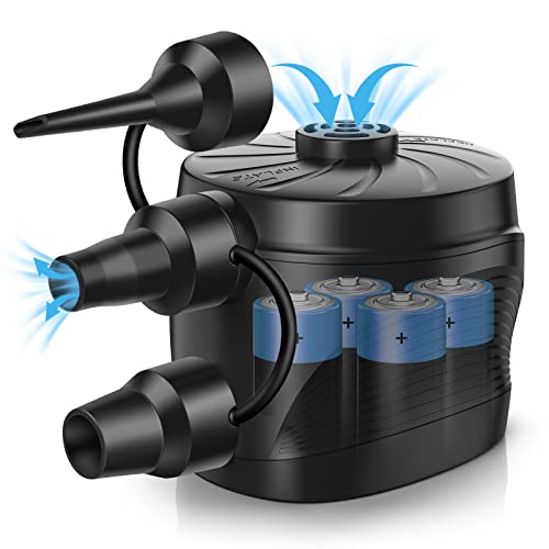 Electric Air Pump for Mattress, Battery Powered Portable Airbed Camping inflatables Paddling Pool Beach Toys, Inflate Deflate air Pumps with 3 Nozzles Quick-Fill Pump/Blow up
