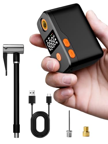 Mini Bike Pump, Portable Bicycle Electric Pump for Fast Inflation, 130PSI Portbale Bike Pump with Gauge for City Bike, Road Bike, Mountain Bike, Motorcycle and Balls