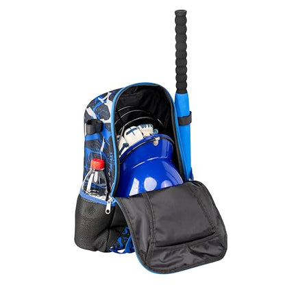 Youth Baseball Bat Bag Backpack, T-Ball & Softball Equipment Gear for Youth with Fence Hook, Lightweight Baseball Bat Backpack, Large Main Compartment for Helmet - color: Blue