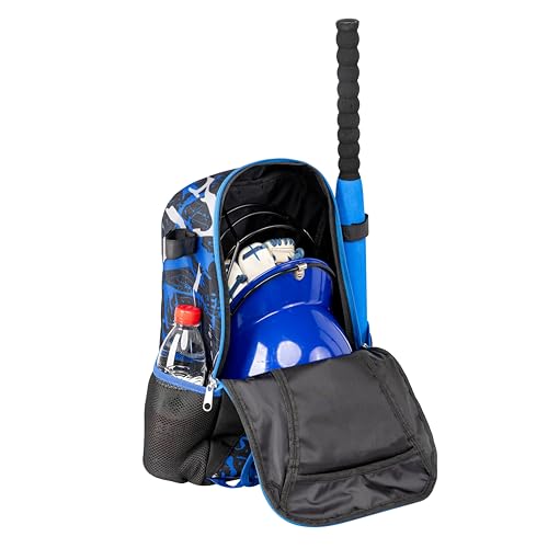 Youth Baseball Bat Bag Backpack, T-Ball & Softball Equipment Gear for Youth with Fence Hook, Lightweight Baseball Bat Backpack, Large Main Compartment for Helmet - color: Blue
