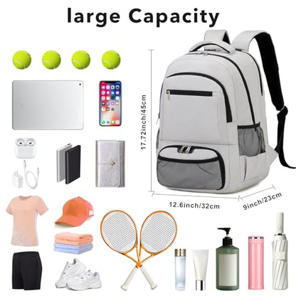 ACESAK Tennis Backpack Tennis Bag for Women Men - Tennis Bag Holds 2 Rackets, Badminton Squash, Pickleball Paddles Balls - color: Grey