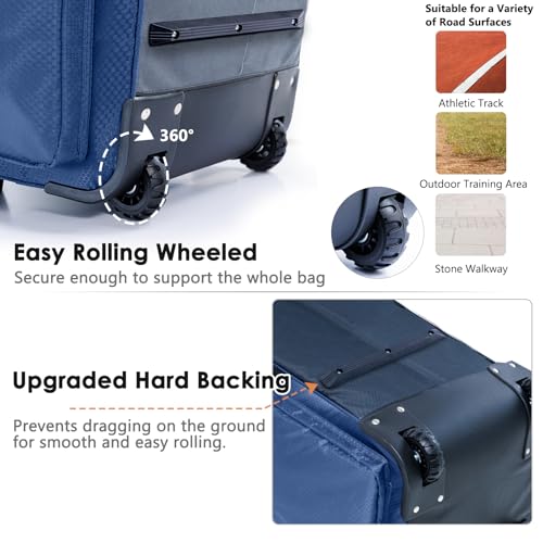 Upgraded Rolling Baseball Bag with Sturdy Hard Backing - Large Softball Bag with Wheels for 4 Bats, Large Team Equipment Duffle Bat Bag, Catcher Gear Bag for Boys 8-12, Youth, Adults