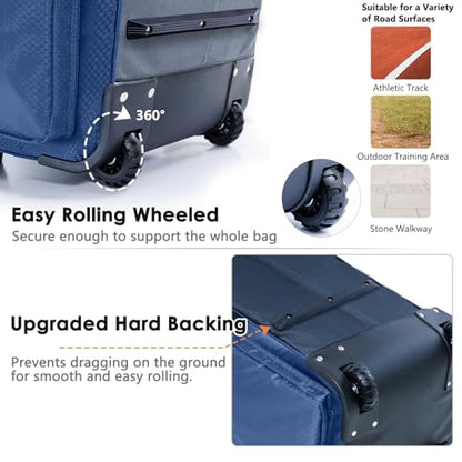 Upgraded Rolling Baseball Bag with Sturdy Hard Backing - Large Softball Bag with Wheels for 4 Bats, Large Team Equipment Duffle Bat Bag, Catcher Gear Bag for Boys 8-12, Youth, Adults