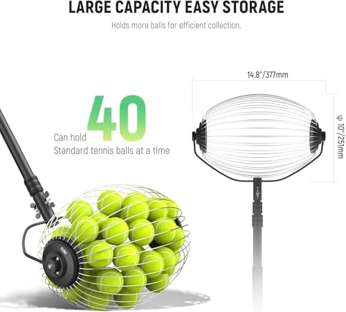 NEEWER Tennis Ball Pickleball Collector Roller, No Bending Over Quick Rolling Picker for Up to 40 Tennis Balls
