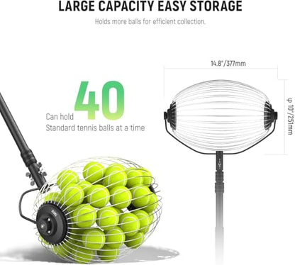 NEEWER Tennis Ball Pickleball Collector Roller, No Bending Over Quick Rolling Picker for Up to 40 Tennis Balls