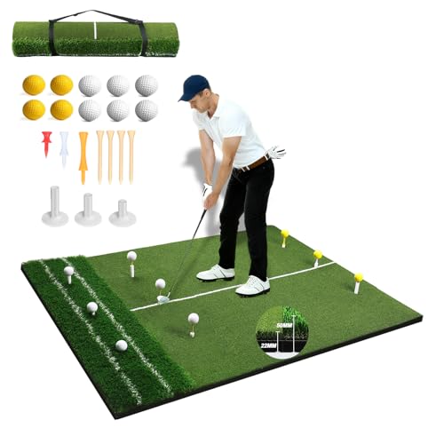 Golf Hitting Mat,Golf Mat for Practice Indoor/Outdoor, High-Elasticity Artificial Turf Mat, Portable Golf Swing Training Mat for Garage Simulator Chipping Driving Training - size: 5x4FT-22MM, style: 5x4ft Golf Dual Mat