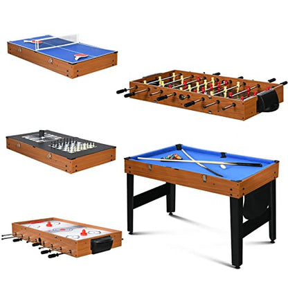 7-in-1 Multi Game Table, Full Size Combo Arcade Table Set, Combination Games Table for Family, Adults with Hockey, Pool, Foosball, Ping Pong, Shuffleboard, Chess and Backgammon