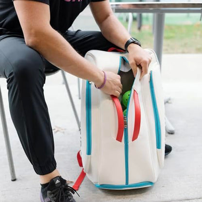 Friday Pickleball Equipment Backpack, Two Padded Paddle Compartments, Six Zippered Pockets, Durable Nylon Material, Separate Shoe Compartment, Ergonomic Handles and Shoulder Straps