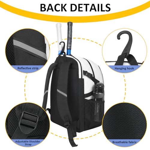 Goloni Tennis Backpack, Tennis Bag with Fence Hook & Ventilated Shoe Compartment, Holds 2 Tennis Rackets