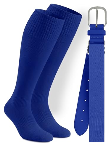 Cooraby Baseball Socks and Belt Combo Youth Boys Adjustable Softball Football Socks and Elastic Baseball Belts for Boys Girls - color: Royal Blue, size: 5-7 Years