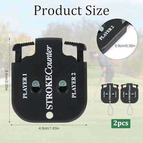 PEUTIER 2pcs Golf Stroke Counter, Mini Golf Ball Shot Clicker Counter Black Golf Score Keeper Swing Scoreboard Accessories with Dial Reset Tool Key Chain for Different Kinds of Competitions and Games