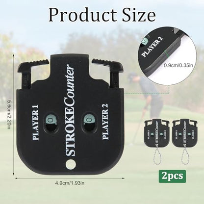 PEUTIER 2pcs Golf Stroke Counter, Mini Golf Ball Shot Clicker Counter Black Golf Score Keeper Swing Scoreboard Accessories with Dial Reset Tool Key Chain for Different Kinds of Competitions and Games