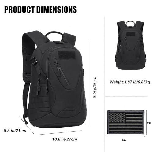 15L Motorcycle Backpack Tactical Bag Rucksacks for Outdoor Camping Trekking Hunting with Patch - color: Black