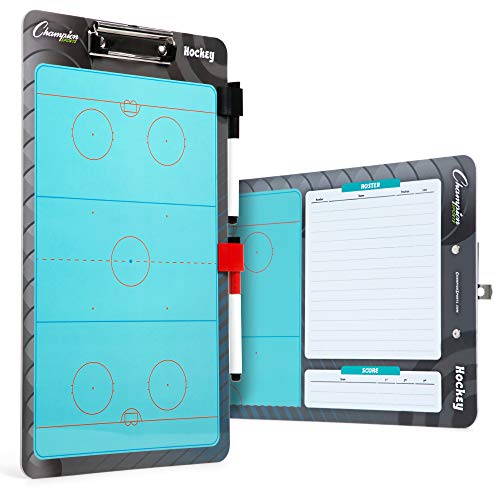 Champion Sports Large & XL Dry Erase Board For Coaching - Whiteboards for Strategizing, Techniques, Plays - 2-Sided Boards with Front Side Full Field - Backside Half Field and Lineup - color: Hockey, style: Standard Coaches Board