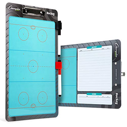 Champion Sports Large & XL Dry Erase Board For Coaching - Whiteboards for Strategizing, Techniques, Plays - 2-Sided Boards with Front Side Full Field - Backside Half Field and Lineup - color: Hockey, style: Standard Coaches Board