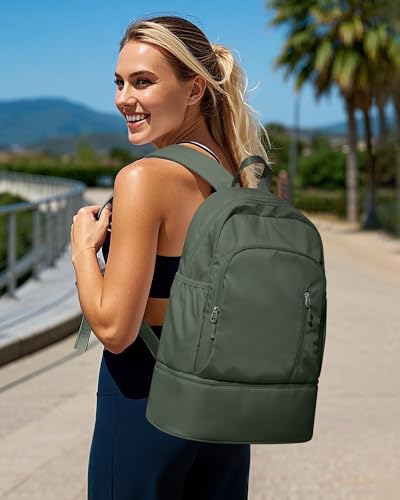 Gym Backpack for Women Men, Lightweight Gym Bag with Shoe Compartment, Waterproof Sports Backpack with Wet Pocket, Green - color: A4-army Green