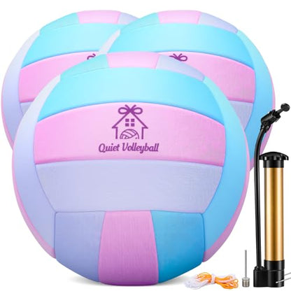 Teyva Silent Volleyball 3 Pack Soft Indoor Volleyball Size 5 Lightweight Training Ball for Beginner Home Indoor Practice Safe and Quiet Team Family Game with Pump Inflation Needle Net Bag