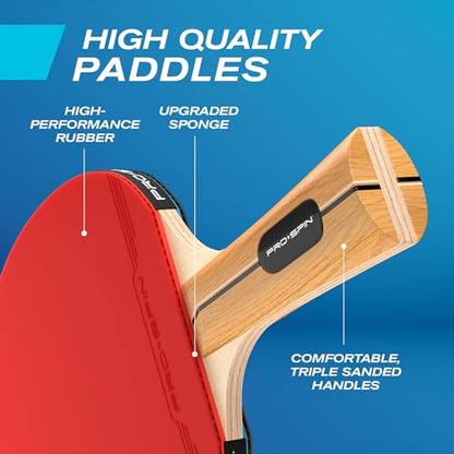 PRO-SPIN Portable Ping Pong Set with Retractable Ping Pong Net for Any Table, All-in-One Table Tennis Set with Ping Pong Paddles, Balls & Case, Table Top Family Game - color: 2-Player Set | Active Red