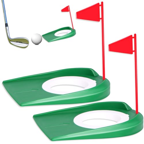 opasyo Putting Green Indoor Set 2pcs Golf Putting Cup with Flag,Golf Putting Cup for Kid Adult Office Garage Yard Indoor Outdoor Practice,Training Aids Putting Greens Cups and Flags - color: Red flag