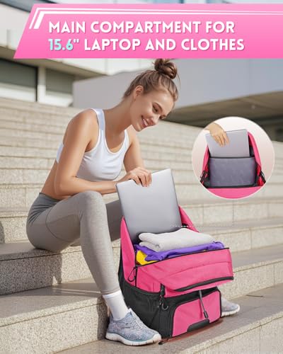 MATEIN Girls Soccer Backpack, Large Basketball Bag with Ball Holder & Shoe Compartment for Tournament & Game Day, Lightweight Youth Sports Bag with Fence Hook Fits 15.6 Inch Laptop, Soccer Team Gifts - color: Pink