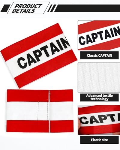 4 Pcs Captain Arm Bands for Soccer, Red Adjustable Soccer Captain Armband, Arm Bands Football for Adults and Youth, Suitable for Rugby, Basketball, Volleyball Teams