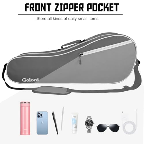Goloni Tennis Bag for 3-4 Rackets, Water-Resistant Racket Bag with Padded Protection for Men Women Adults