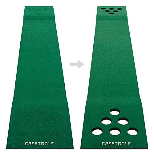 Crestgolf Mat Game Set Green Mat, Putting with 2 Adjustable Putters, 6 Golf Balls,12 Golf Hole Covers for Indoor&Outdoor Short Game Office Party Backyard Use