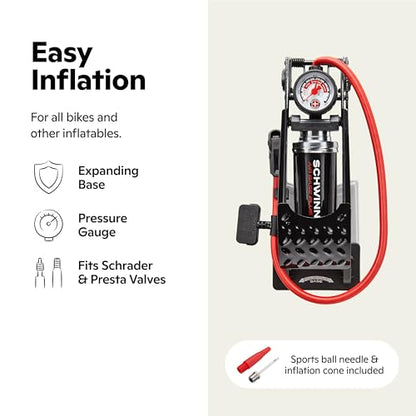 Schwinn Foot Operated Bike Pump - color: Black, Air Base Plus