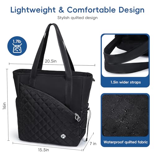Pickleball Tote Bag for Women with Fence Hook, Quilted Pickleball Bag Holds 3-4 Paddles with Shoe Compartment & Wet Pocket - color: Black