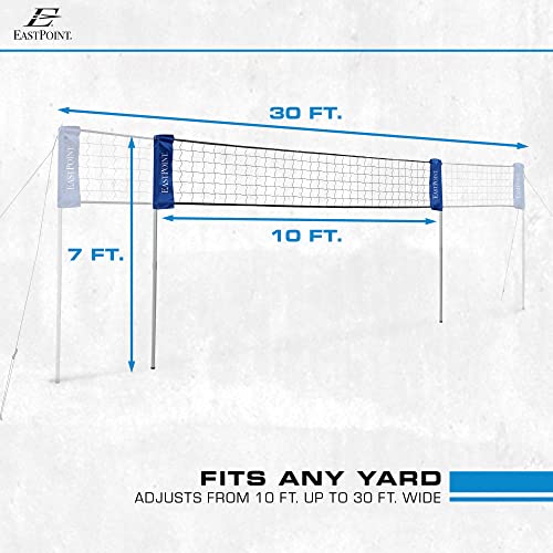 EastPoint Adjustable Volleyball Net - 10-30 ft - Easy One-Person Setup Portable Court Kit - Competition-Grade Volleyball Training Equipment - Outdoor Play Net for Backyard & Beach Play