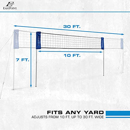 EastPoint Adjustable Volleyball Net - 10-30 ft - Easy One-Person Setup Portable Court Kit - Competition-Grade Volleyball Training Equipment - Outdoor Play Net for Backyard & Beach Play