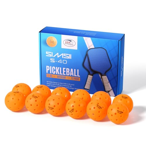 S-40 Outdoor Pickleball Balls - 40 Holes, Approved by The USAPA - Durable PE Material, Seamless Construction, Tournament Grade, 3/12/40/100 Pack - Pickleballs - color: Orange, size: 12 Count