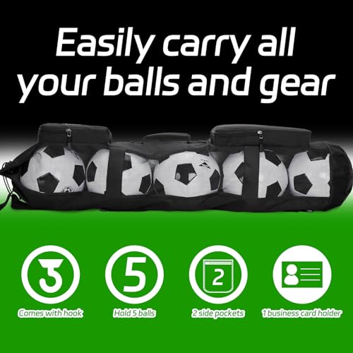 Skureay Basketball Bag for Team Balls, Heavy Duty Basketball Coashes Bag - 5 Basketballs Mesh Bag for Coaching/Basketabll Accessories
