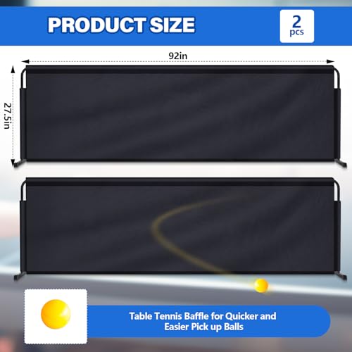 2 Pcs 92" x 27.5" Table Tennis Baffle Barrier Table Tennis Field Fence 420d Oxford Cloth Court Surround Barrier Block for Quicker and Easier Pick Up - color: Black