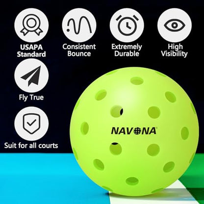 Navona 40 Pack Premium 26-Holes Orange Indoor Pickleball Balls, Meet USAPA Official Requirement, Perfectly Balanced, High Bounce True Flight, Durable Indoor Pickleball Set