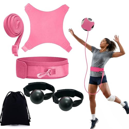 Volleyball Rebound Belt Trainer - Solo Practice Tool, Volleyball Training Equipment Aid to Master Serving Spike, Serve, Set & Pass Like a Pro - No More Ball Chasing, Volleyball Trainer Gift - color: Pink