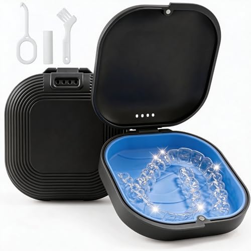Retainer Case with Vent Holes, Aligner Case for Invisalign, Portable Aligner Kit, Removable Silicone Liner, Orthodontic Storage Box Secure Magnetic Closure for Travel - Black - color: Black