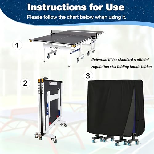 Saking Ping Pong Table Cover, 500D Heavy Duty Folding Table Tennis Table Cover Waterproof Sunproof Indoor & Outdoor, Fits Universal 9x5 FT Folding Tables, Windproof Cover with Zipper & Buckles, Black
