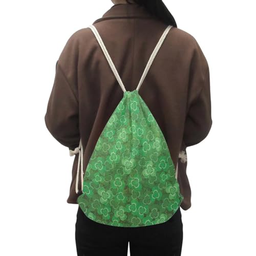 Mumeson Drawstring Bag Gym Bag Shoulder Bag Hiking Travel Drawstring Backpack Soccer Bag Purse, St. Patrick's Day Leaves - color: Green St. Patick's Day Leaves Print