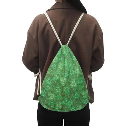Mumeson Drawstring Bag Gym Bag Shoulder Bag Hiking Travel Drawstring Backpack Soccer Bag Purse, St. Patrick's Day Leaves - color: Green St. Patick's Day Leaves Print