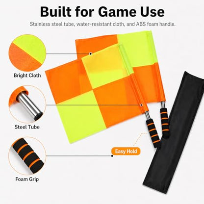 2-Pack Soccer Referee Flags, 14x14 Inches Ideal for linesmen and offside signaling in soccer games, these durable flags offer high visibility. Perfect for matches, training, and referee equipment.