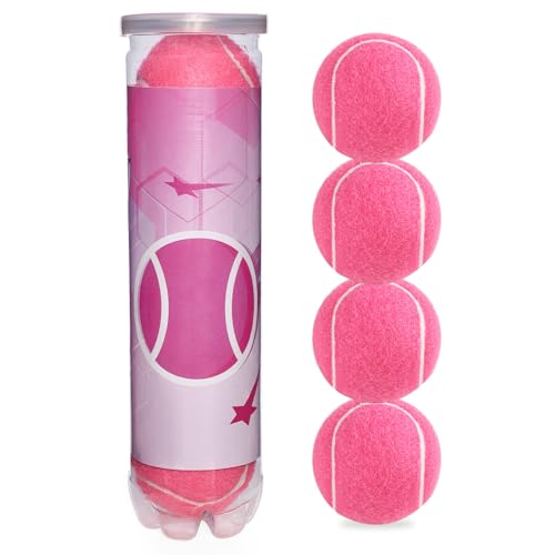 Tennis Balls 3/4 Pack – High Elasticity Training & Practice Balls for Beginners, Durable High-Visibility Colored Balls for Dog Exercise, Ideal for Hard, Clay & Grass Courts - color: Pink-4P