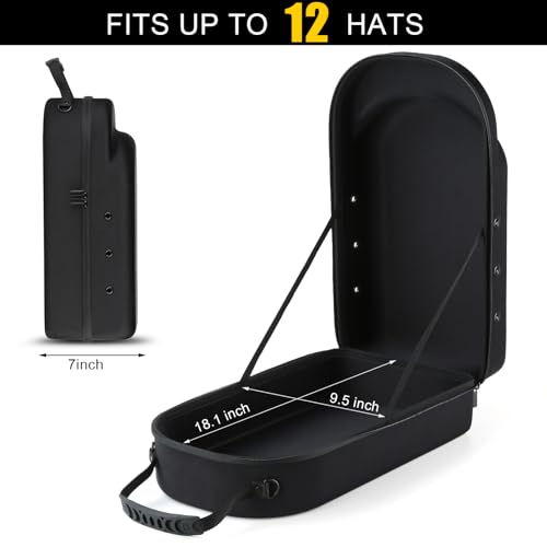 GERMUN Hard baseball hat case, Hat Carrier Travel Case with Adjustable Shoulder Strap, Hat cap case for 12 Baseball Caps - Perfect for Traveling & At-Home Storage (Black) - color: 12 Black