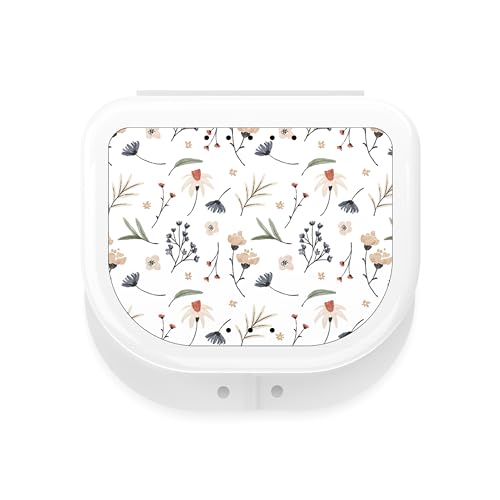 Retainer Holder Cute, Aligner Case with Colorful Novelty Cute Patterns, Night Guard Case with Floral Patterns (White)