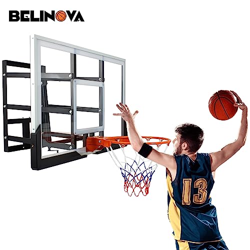 54" Basketball Hoop Wall Mount Adjustable-Height Backboard and Rim Indoor Outdoor Full Size Regulation Basketball Goal Wall Mounted for Gyms Garages Schools