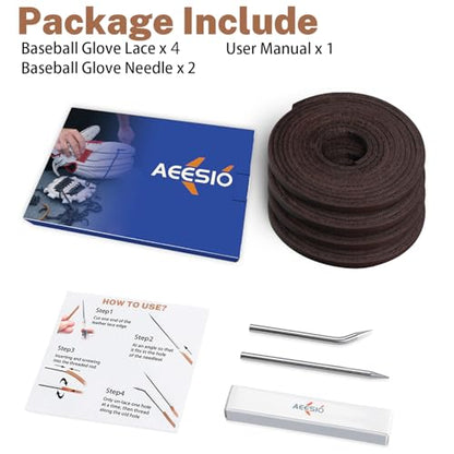 Softball Baseball Glove Lace, Mitt Lace Repair Kit Includes 2 Leather Laces and Lacing Needle for Catcher's Glove - color: Dark Brown