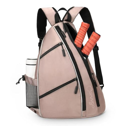 Pickleball Bag for Women and Men, Adjustable Pickle Ball Backpack, 2 in 1 Sports Sling Bag for Pickleball Paddles - color: Pink